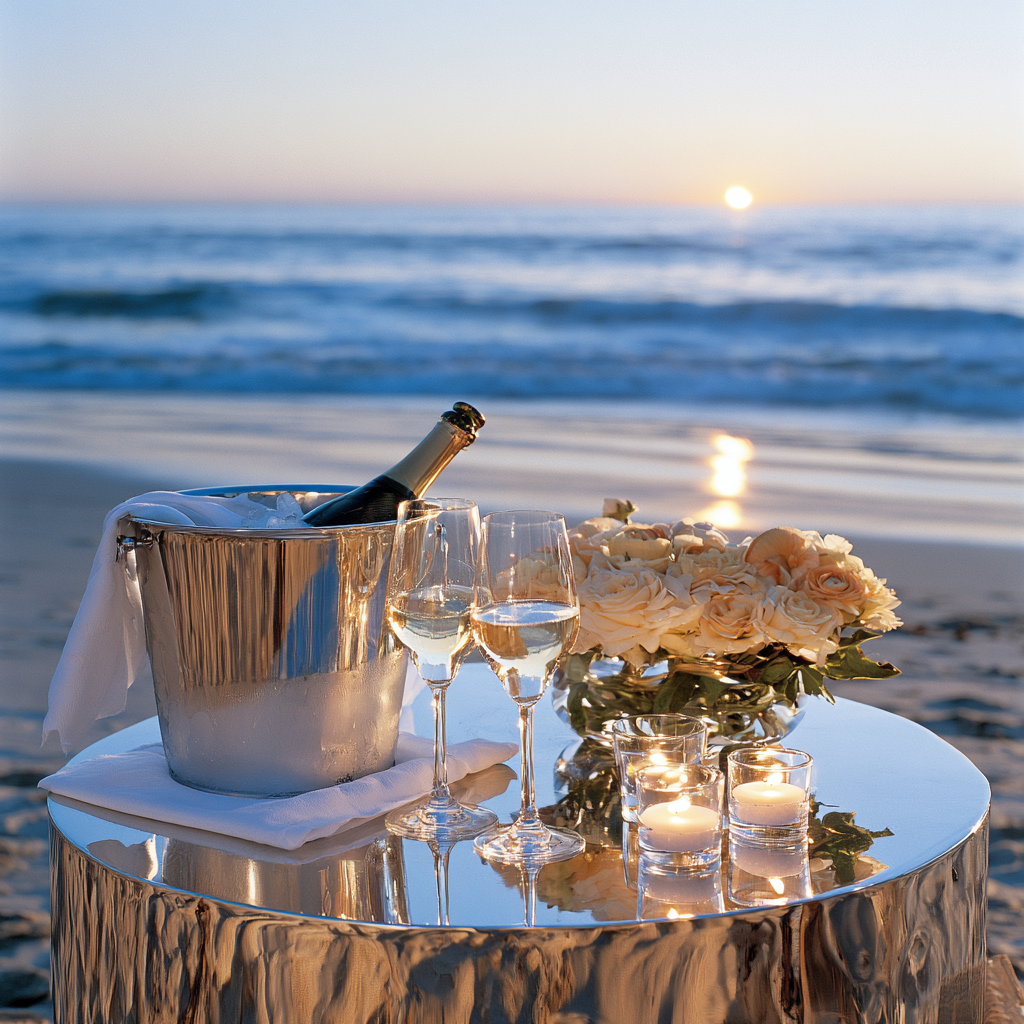 Champagne celebration on the beach